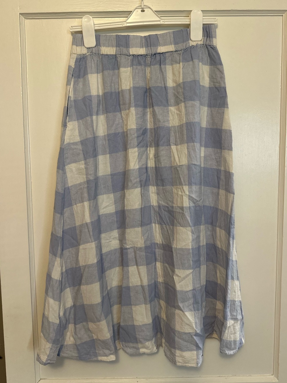 Madewell Linen-Blend Side-Button Midi Skirt in Gingham Check – Size Small - Picture 5 of 7